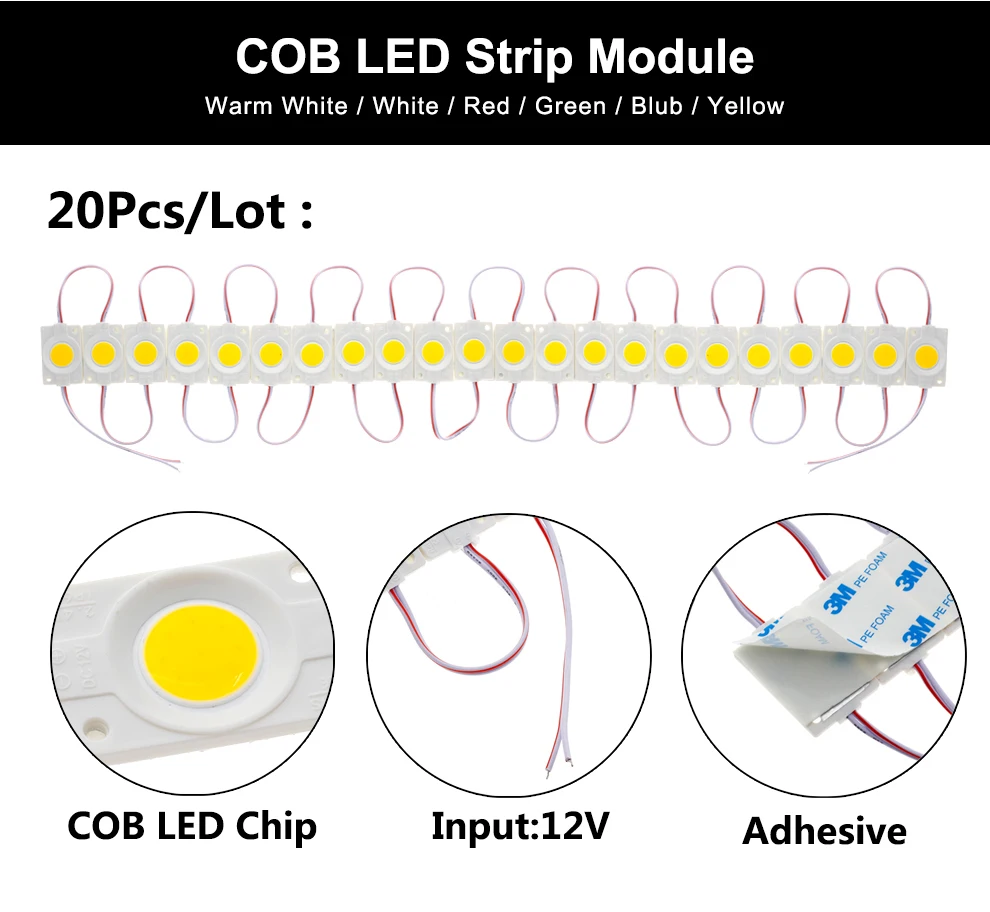 Светодиодный модуль COB 2,4 Вт DC12V водонепроницаемый для наружной рекламы светящиеся знаки лайтбокс DIY светодиодный модуль полосы 20 шт./лот