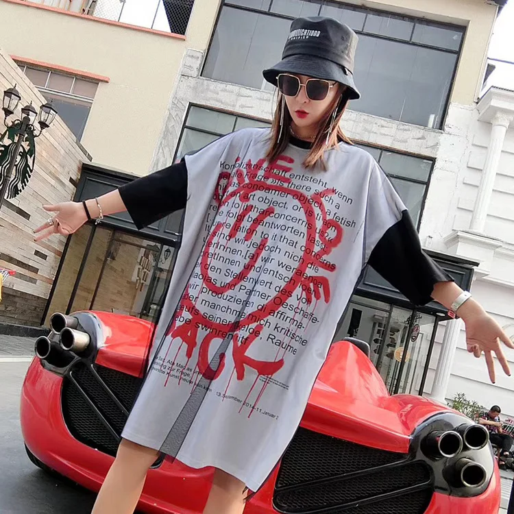 Vefadisa поддельные Платье 2 в 1 2018 новый кружева лоскутное летний с буквенным принтом