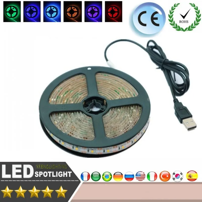 DC 5 В USB светодиодный SMD 3528 RGB Гибкий Светильник лампы светильник ТВ фон ing клейкая