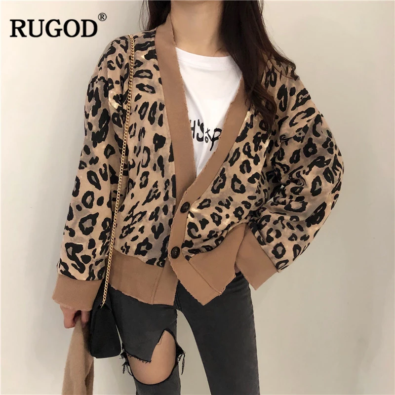 RUGOD модные кардиганы с леопардовым принтом, Женский Повседневный свитер с длинным рукавом, женские осенние Топы в Корейском стиле, женские топы, camisa feminina