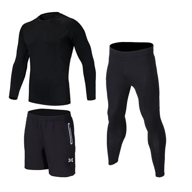 3Pcs black sets 4 шт./компл. спортивный костюм дети компрессия базовый слой одежда для бега быстросохнущая Баскетбол Футбол спортивные Колготки леггинсы Фитнес одежда - Цвет: 3Pcs black sets