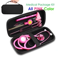classic pink home health monitor storage case bag kit with medical stethoscope tuning fork reflex hammer led penlight tool set