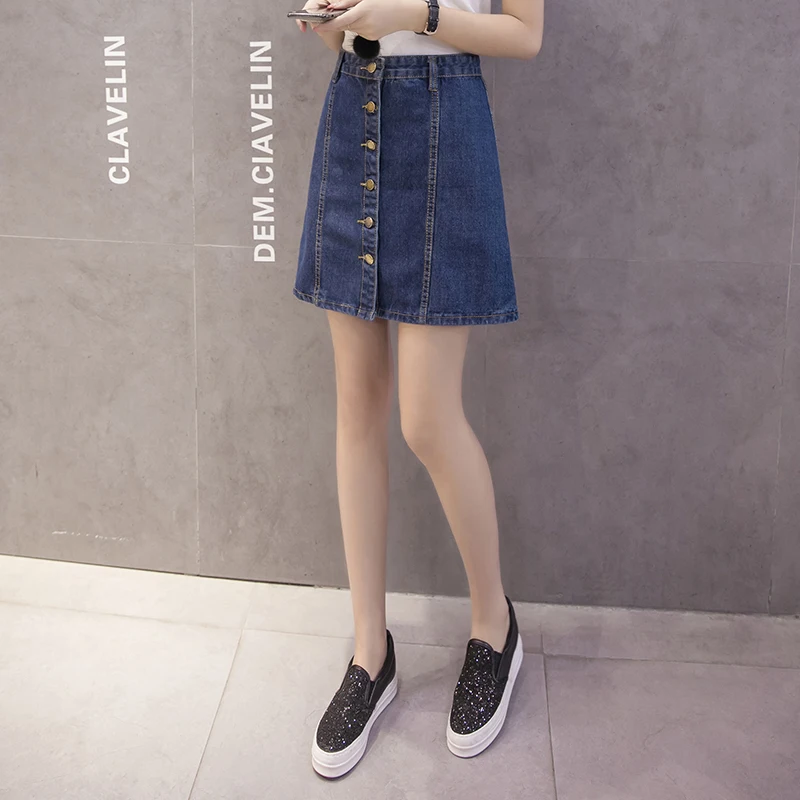 Denim skirt women plus size 5XL female summer high waist short A line jeans skirts with buttons in front | Женская одежда
