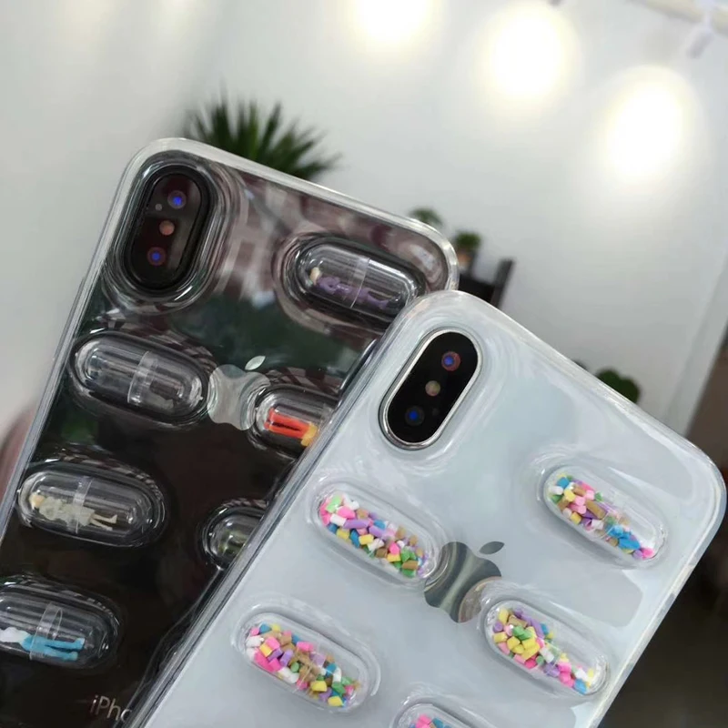 Phone Case For iphone XR XS X MAX 8 7 6 6s Plus Stylish Funny 3D Pills Transparent Soft Back Cover |