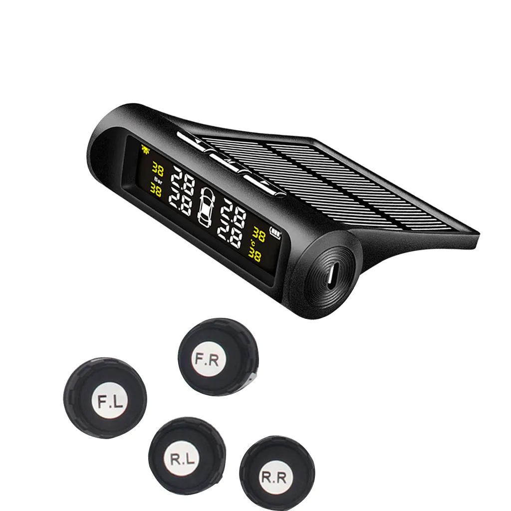 Беспроводная Универсальная Солнечная система мониторинга TPMS, цветной ЖК-дисплей с 4 внешними датчиками, детекторы автомобильных шин для автомобилей