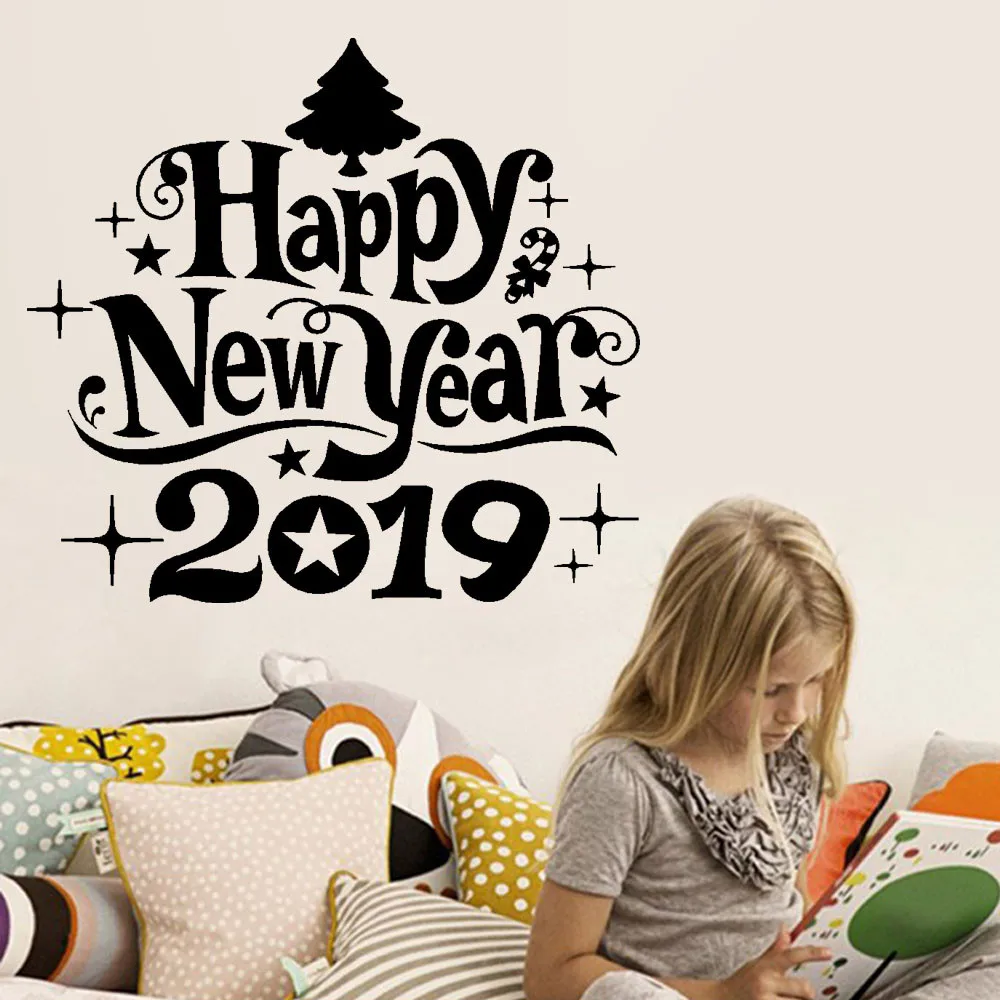 Наклейки на стену с Новым годом 2019 веселые рождественские наклейки для дома