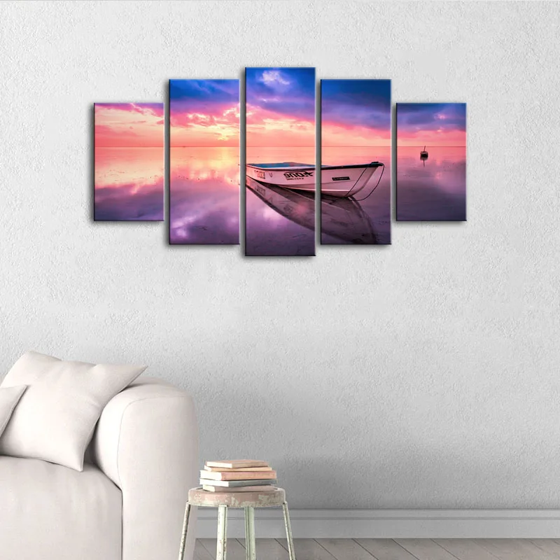 Холст стены Книги по искусству модульная Pictures Home Decor 5 панелей отражение лодка