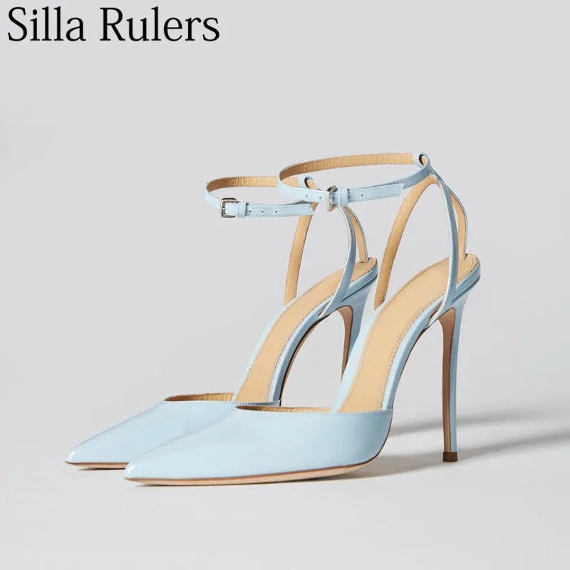 Silla liners/синие туфли-лодочки на очень высоком каблуке; женские пикантные туфли с острым носком на ремешке с пряжкой; женские закрытые туфли для вечеринки