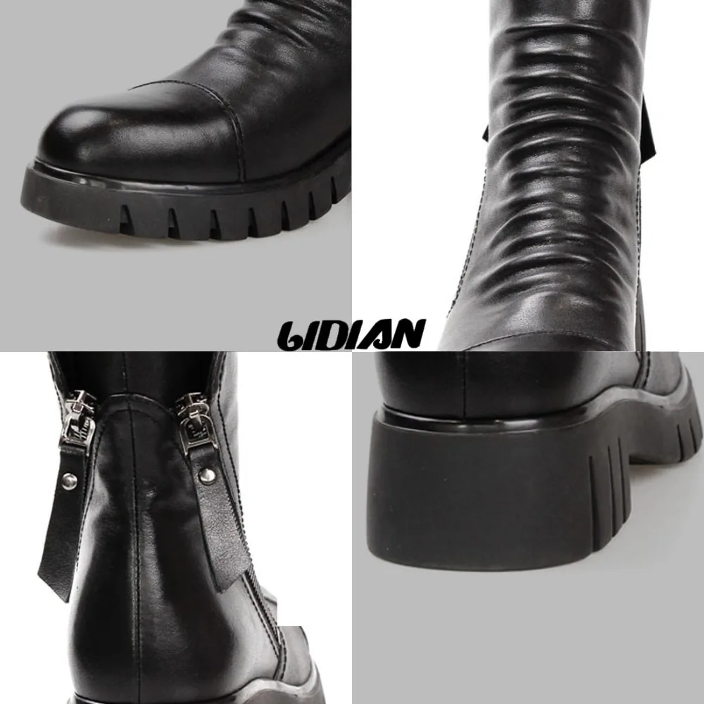 Женские ботильоны ручной работы LIDIAN из натуральной кожи Черные полусапожки