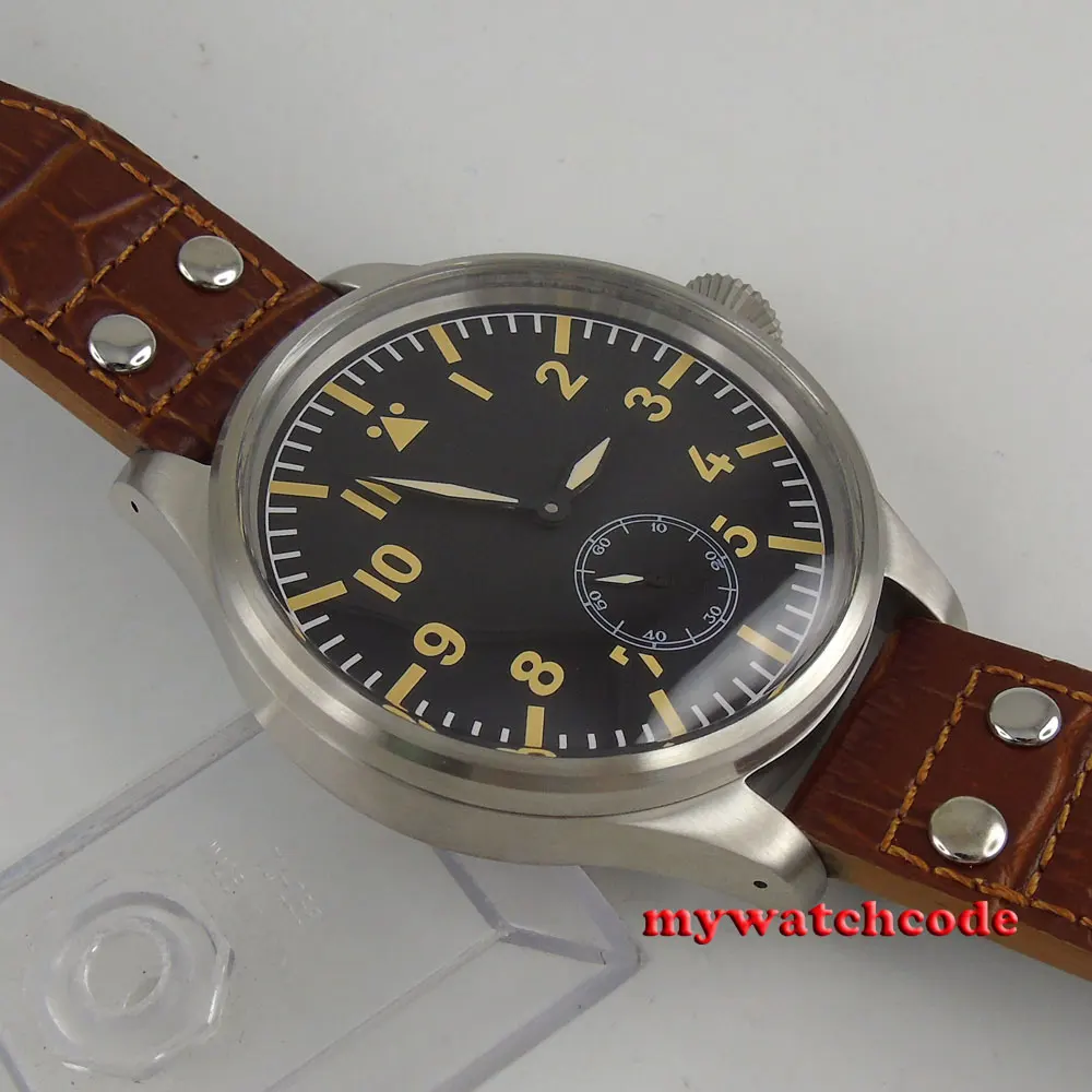 Мужские часы с большим циферблатом 55 мм черный циферблат кожаный ремешок