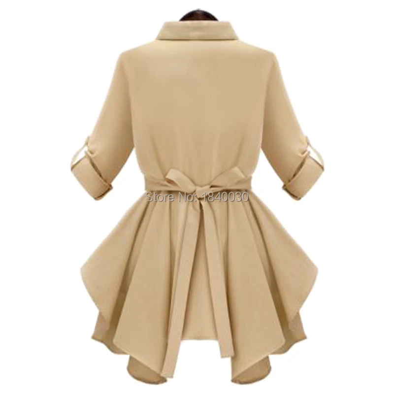 XL-5XL Plus Size Women Winter Dress Chiffon Blouses Tops Bow Dovetail Ruffles Hem Kimono Cardigan Long Sleeve Casual Trench Coat |