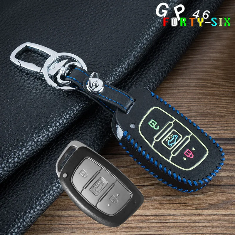 Светящийся кожаный смарт чехол GPFORTYSIX для автомобильного ключа Hyundai Mistra Sonata Fe I30 IX20