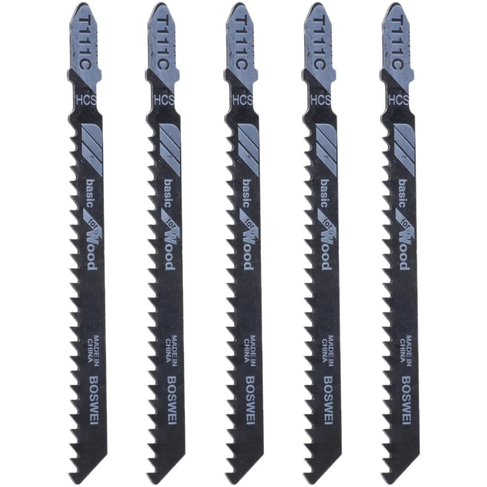 

5 Pcs T111C 4 Inch HCS T-Shank Jigsaw Blades Set For Wood PVC Plastic Cutting
