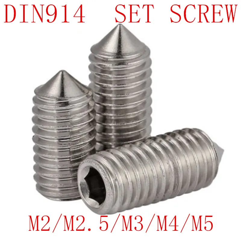 

50Pcs DIN914 M2 M2.5 M3 M4 M5 304 Stainless Steel Grub Screws Cone Point Hexagon Hex Socket Set Screws