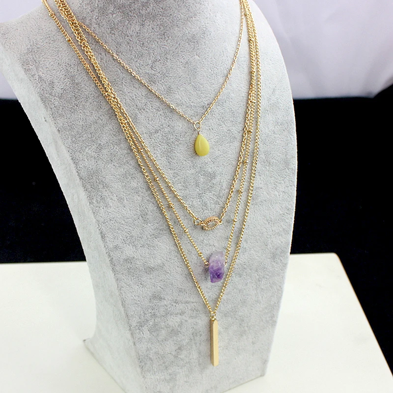 Женское винтажное ожерелье LongWay многослойное золотого цвета с цепочкой и кулоном