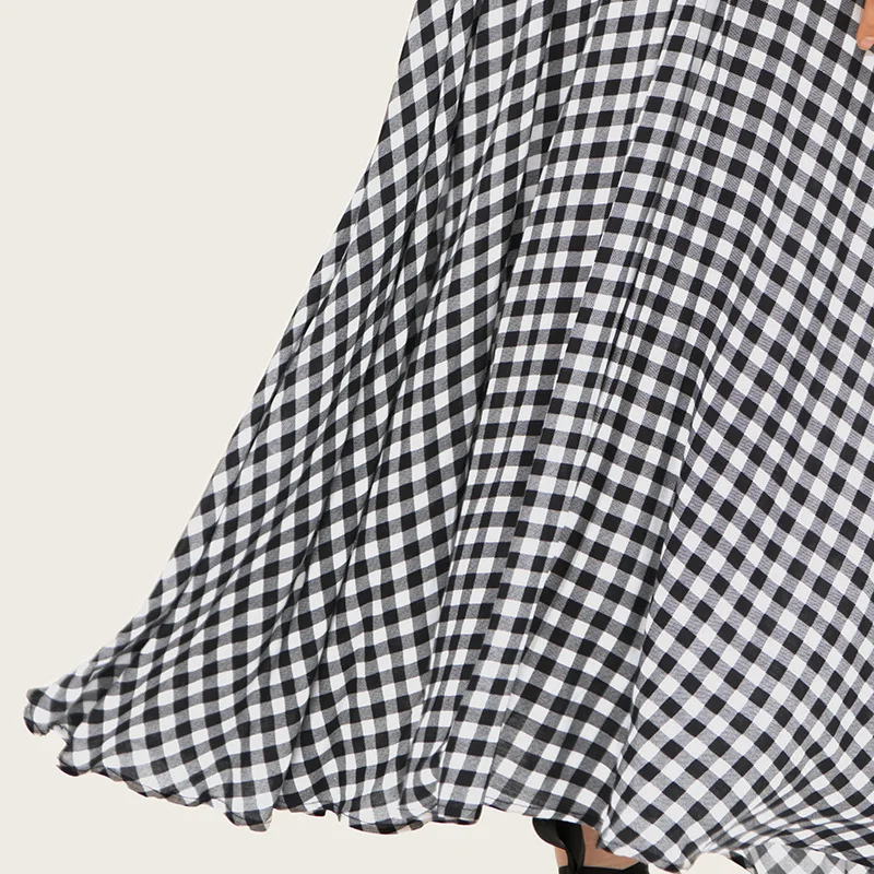 Клетчатая Женская юбка 2019 Лето Осень Новая мода с высокой талией ампир A Line Swagger