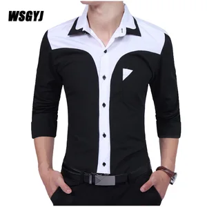 Мужская одежда Camisa Masculina 2017 Весенняя Мужская рубашка с длинными рукавами деловая рубашка Лоскутная тонкая рубашка плюс размер XXXL