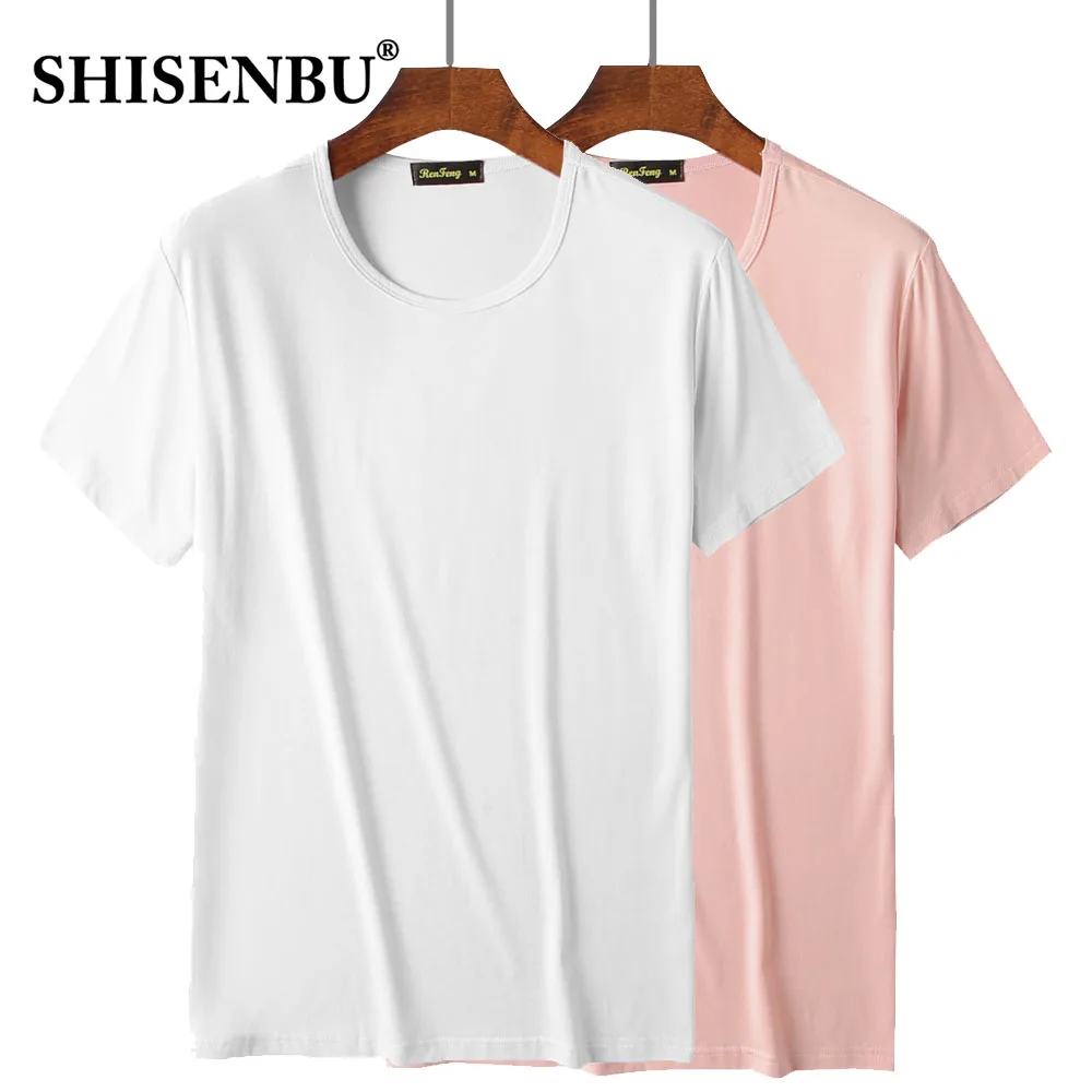 white-pink Модный комплект из 2 предметов, Мужская футболка из бамбукового волокна, абсорбирующая ткань, футболка, одноцветная футболка, Топы - Цвет: white-pink