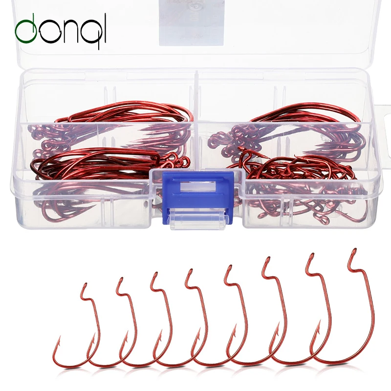 

DONQL 60pcs/ Set Mixed Size Wide Crank Fishing Hooks Offset Fishhook 5/0#-4# Barbed Carp Fishing Hook For Soft Worm Lure