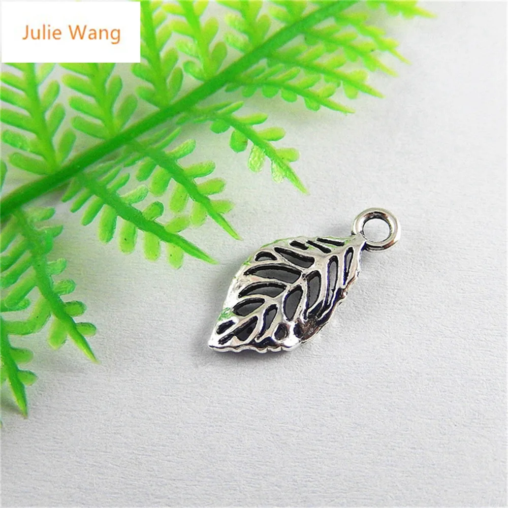 Julie Wang 50 шт. модные мини подвески из сплава ретро серебряные в форме листьев