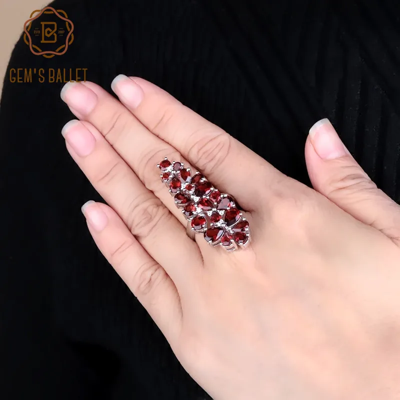 Женское кольцо GEM'S BALLET из серебра 925 пробы с красным гранатом 10.56Ct|Кольца| |