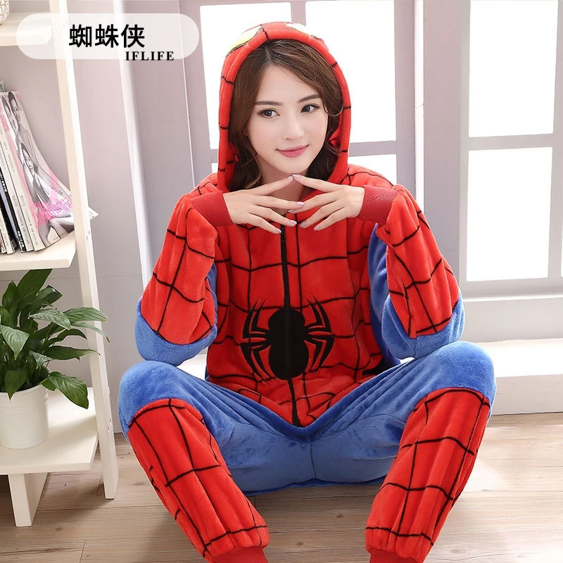 Животные кигуруми костюм Человека-паука для взрослого Девочки Дети Onesie фланель Хэллоуин Женщины аниме-комбинезон Маскировка цельный костюм
