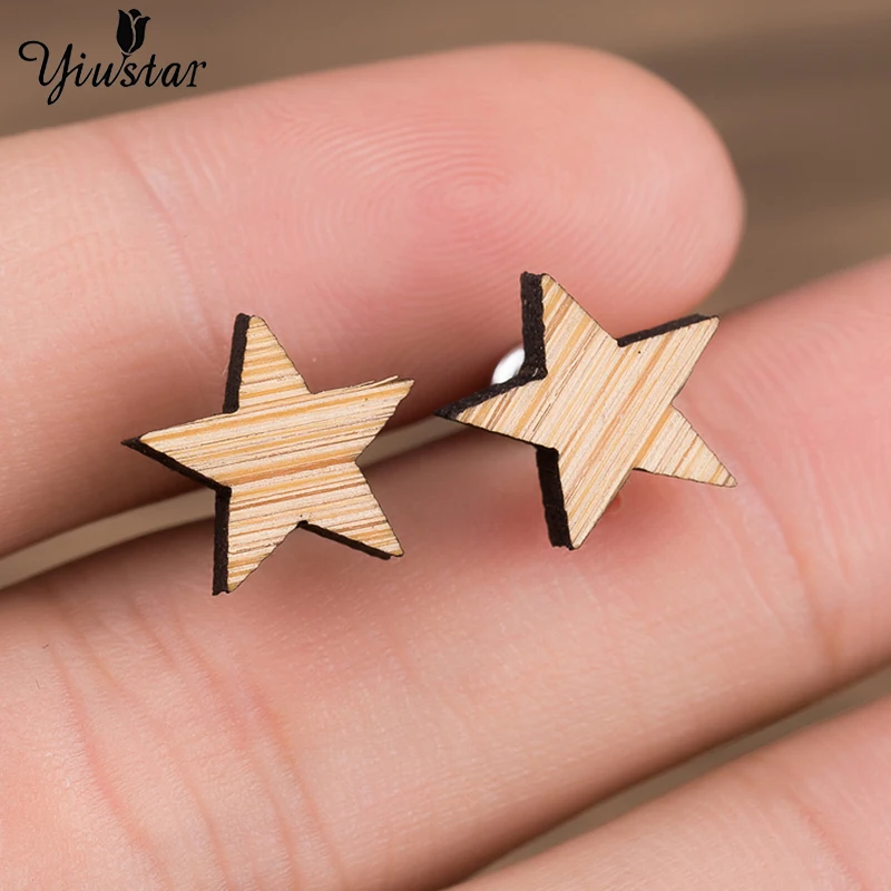 Yiustar простые милые элегантные деревянные серьги со звездами очаровательные