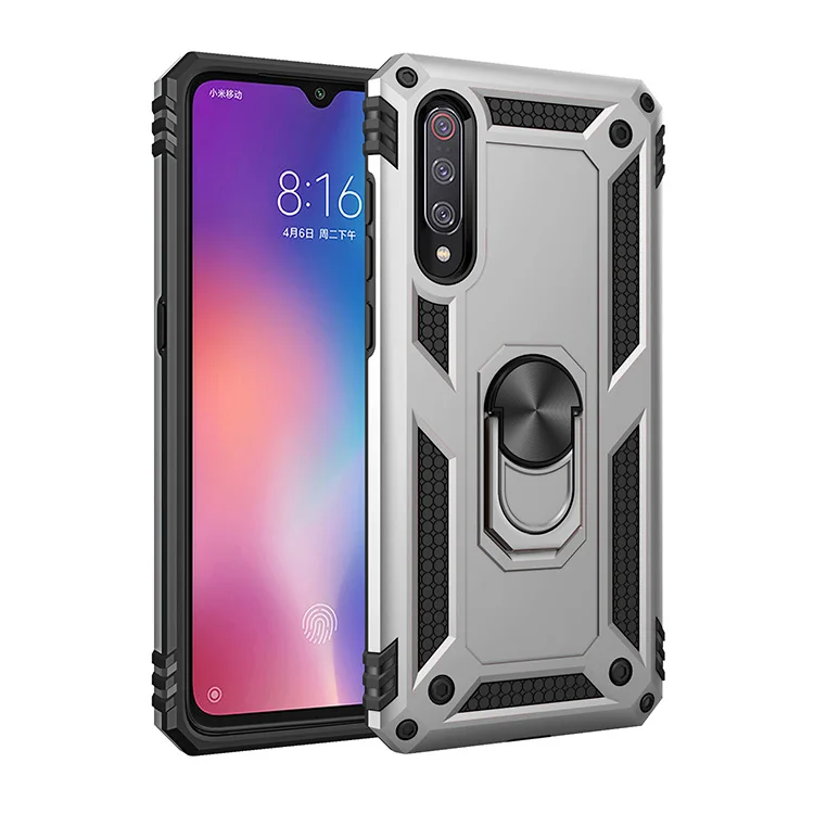 Gray Phone Case Ударопрочный армированный чехол с подставкой для Xiaomi Redmi Note 7 7Pro, магнитное кольцо-держатель для пальца, анти-осенний чехол для Xiaomi 9 9se - Цвет: Gray Phone Case