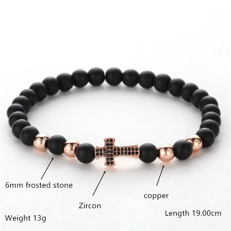 Janeyacy Brand Bracelet Fashion 6mm Natural Stone Beads Women Black Frosted Zircon CZ Men Pulseras TZ667 | Украшения и аксессуары