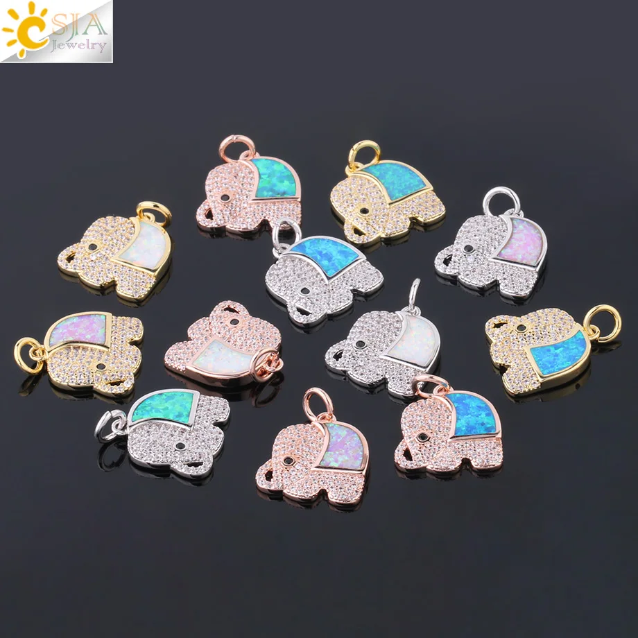 CSJA огненный опал слон подвески ранние браслеты микро-ПАВЕ CZ хрустальные бусины