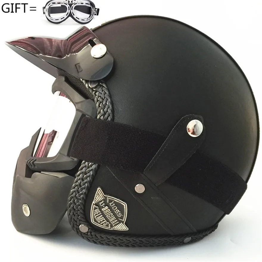 Мотоциклетный шлем в стиле ретро винтажный из синтетической кожи Casco Moto Cruiser