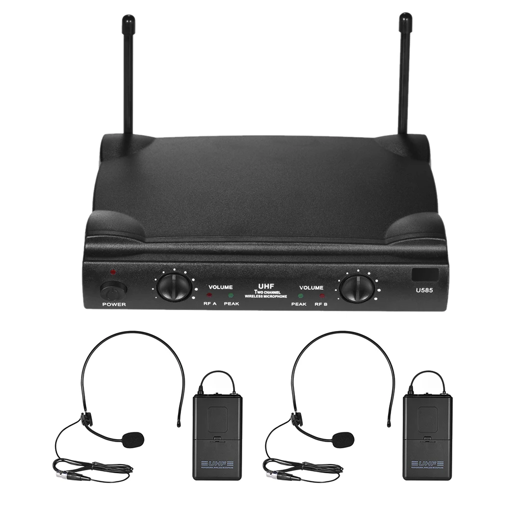 UHF двухканальная Беспроводная микрофонная система с 2 передатчиками гарнитуры 1