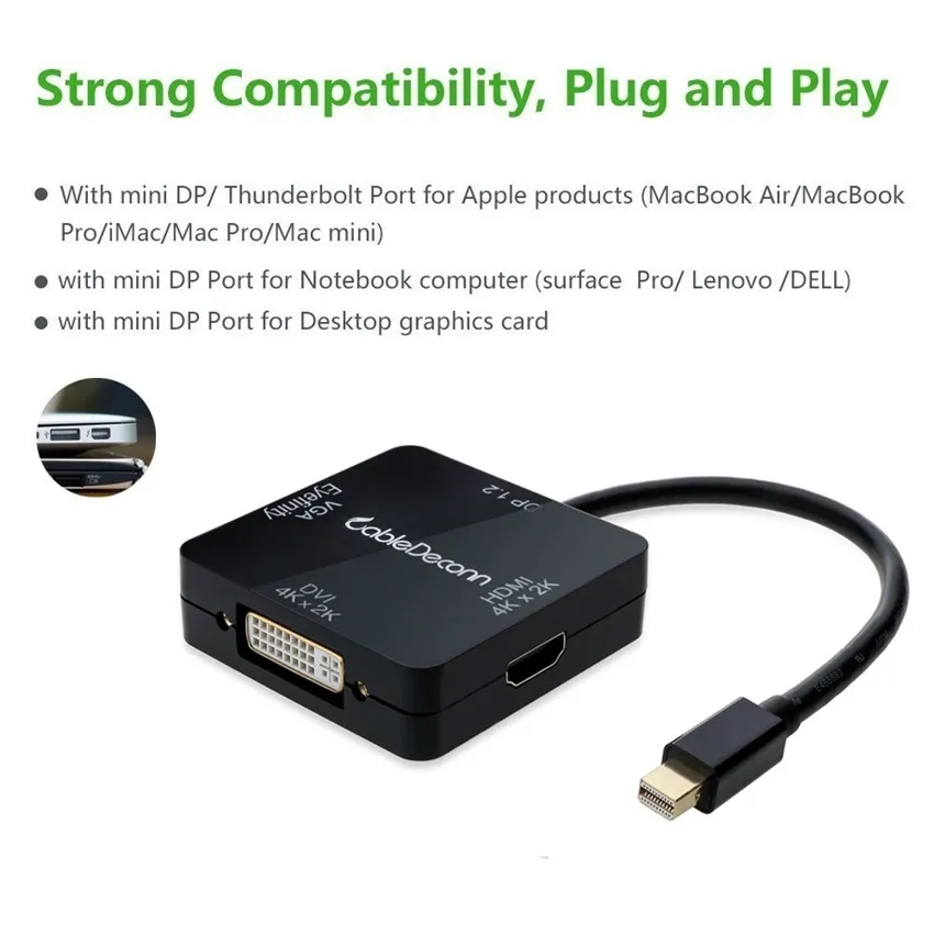 Mini DisplayPort для VGA DVI HDMI 4K * 2K Мультифункциональный адаптер квадратный Macbook 3 в 1 DP