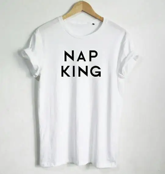

New Arrival Women T shirt Nap King Letters Cotton Casual Funny Shirt For Lady Black White Gray Top Tee Z-241