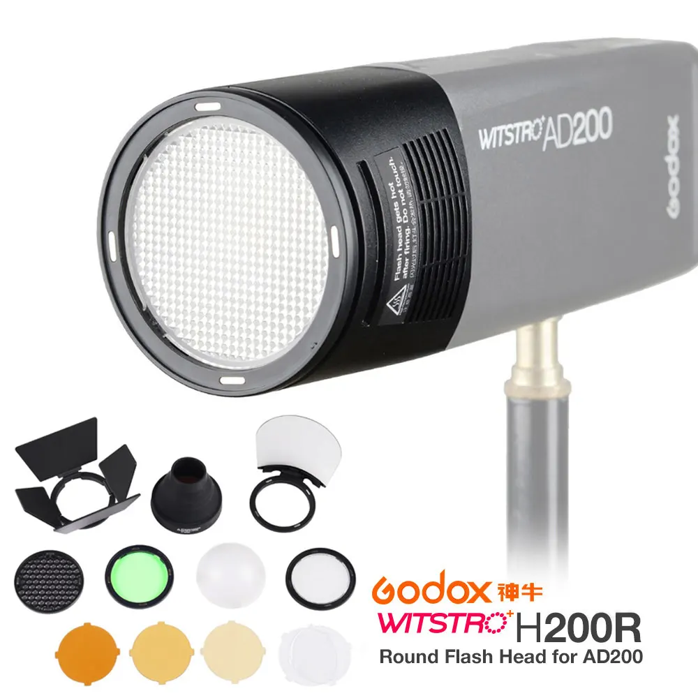 H200R Add AK-R1 Godox AD200 ttl Flash H200R Кольцевая вспышка аксессуары AK-R1 двери сарая, тубус, Цветной фильтр, отражатель, соты, шаровой рассеиватель комплект - Цвет: H200R Add AK-R1