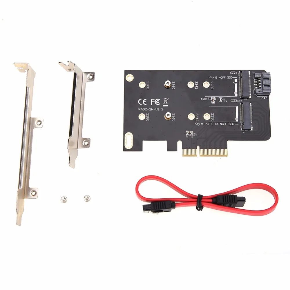 2 порта M.2 PCIE адаптер карты M key NGFF SSD к адаптеру PCI E X4 и B SATA + 7 контактный кабель|m.2