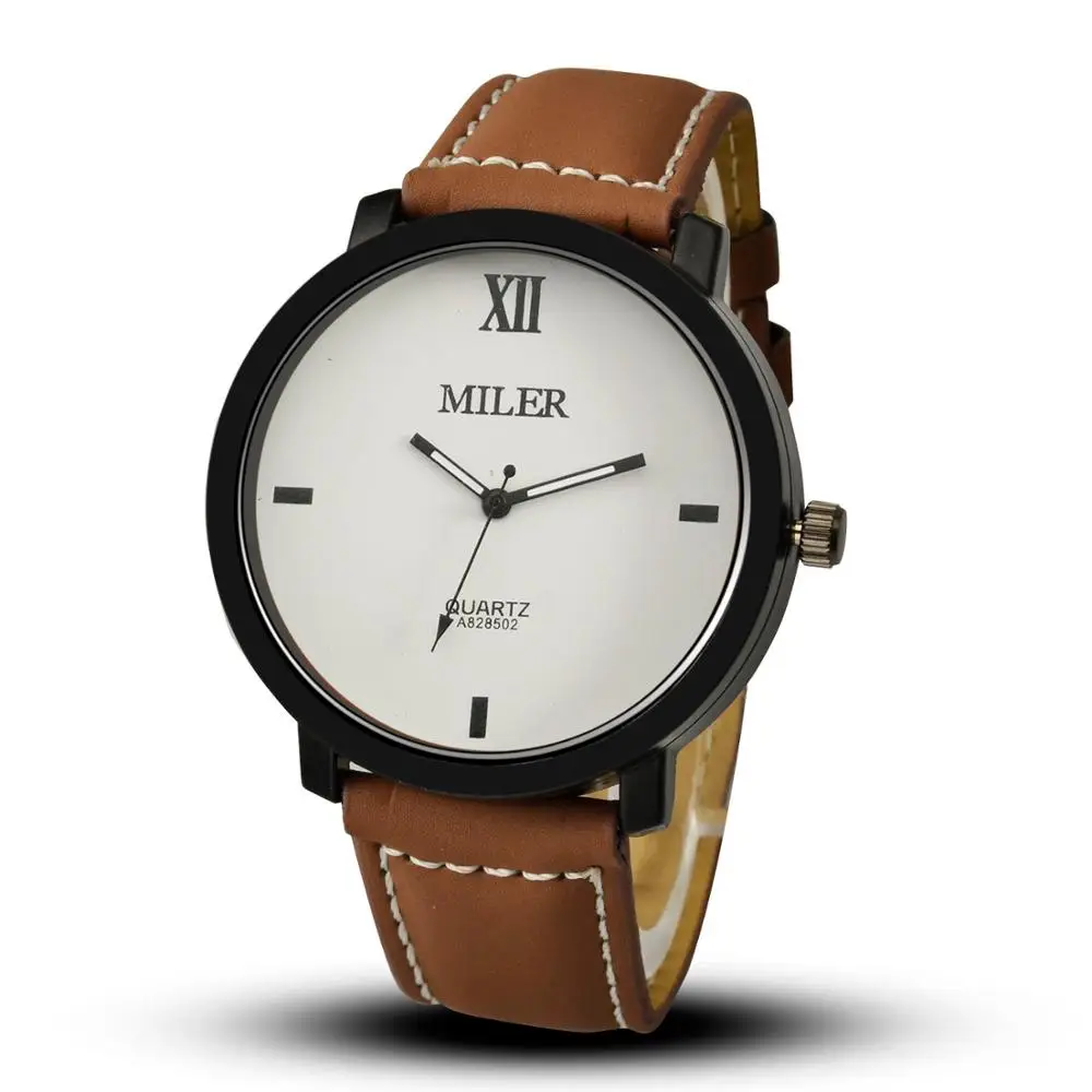 Брендовые мужские часы Miler, Топ бренд, роскошные кварцевые мужские часы, повседневные часы с кожаным ремешком, военные наручные часы, мужские часы - Цвет: brown white