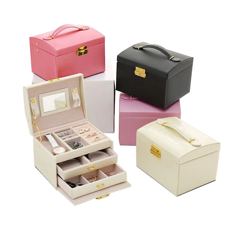Запираемый шкатулка путешествие ювелирных изделий Органайзер с замком и зеркало