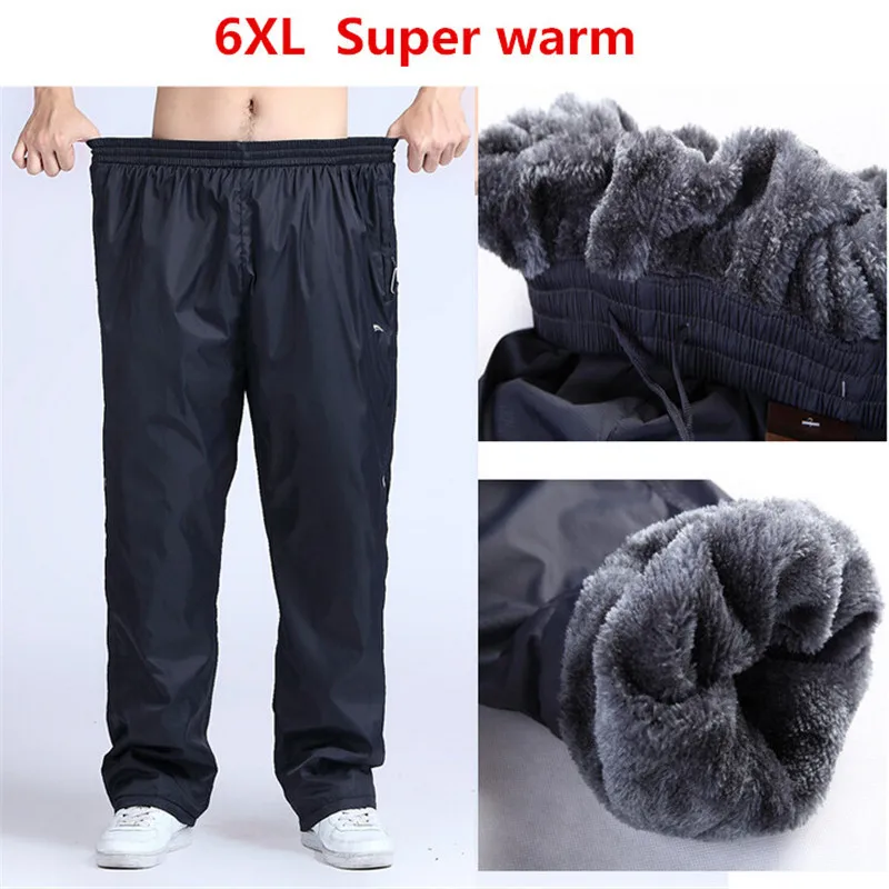 4XL 5XL 6XL мужские зимние водонепроницаемые штаны спортивные с карманами на молнии