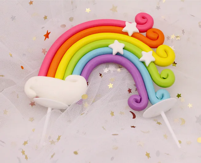 Rainbow Радуга Единорог торт Топпер пирог на день рождения или свадьбу флаги облако шар торт флаг День Рождения выпечки украшения принадлежности - Цвет: Rainbow