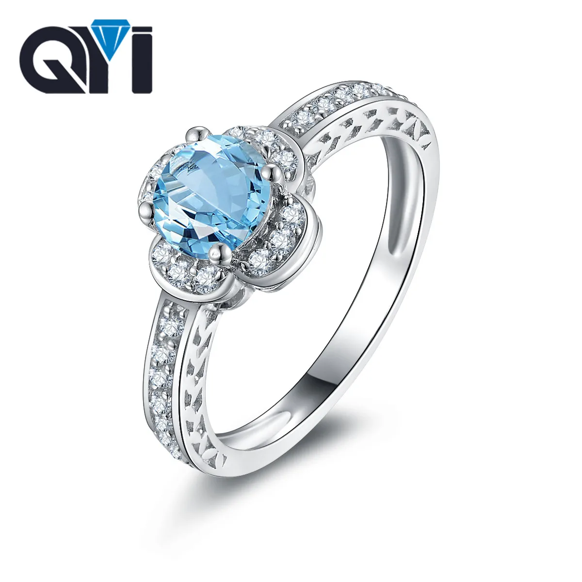 

QYI Natural Sky Blue Topaz Women Wedding Rings Fashion 925 Sterling Silver Engagement Jewelry Cocktail Party Gemstone Ring