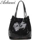 Женская сумка-ведро из натуральной кожи, с ручками и плечевым ремнём