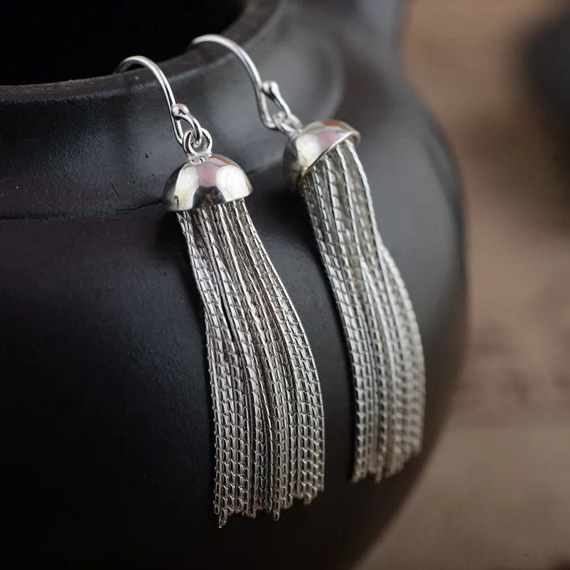 

Deer King silver earrings silver jewelry wholesale S925 silver handmade exquisite tassels Tremella Pendant
