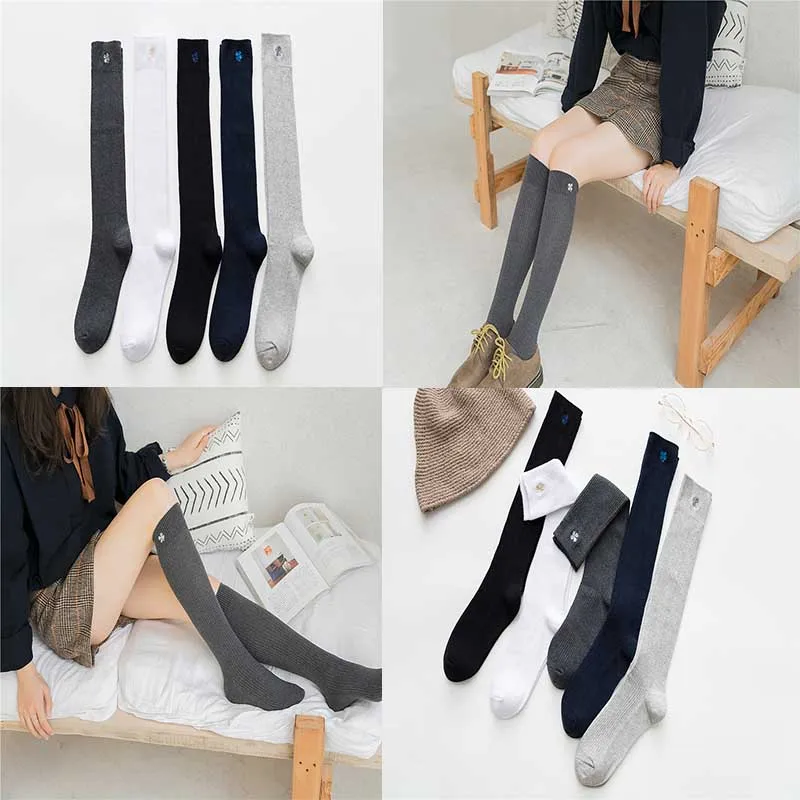 Женские носки осень зима бедра высокие выше колена вышитые цветы длинные