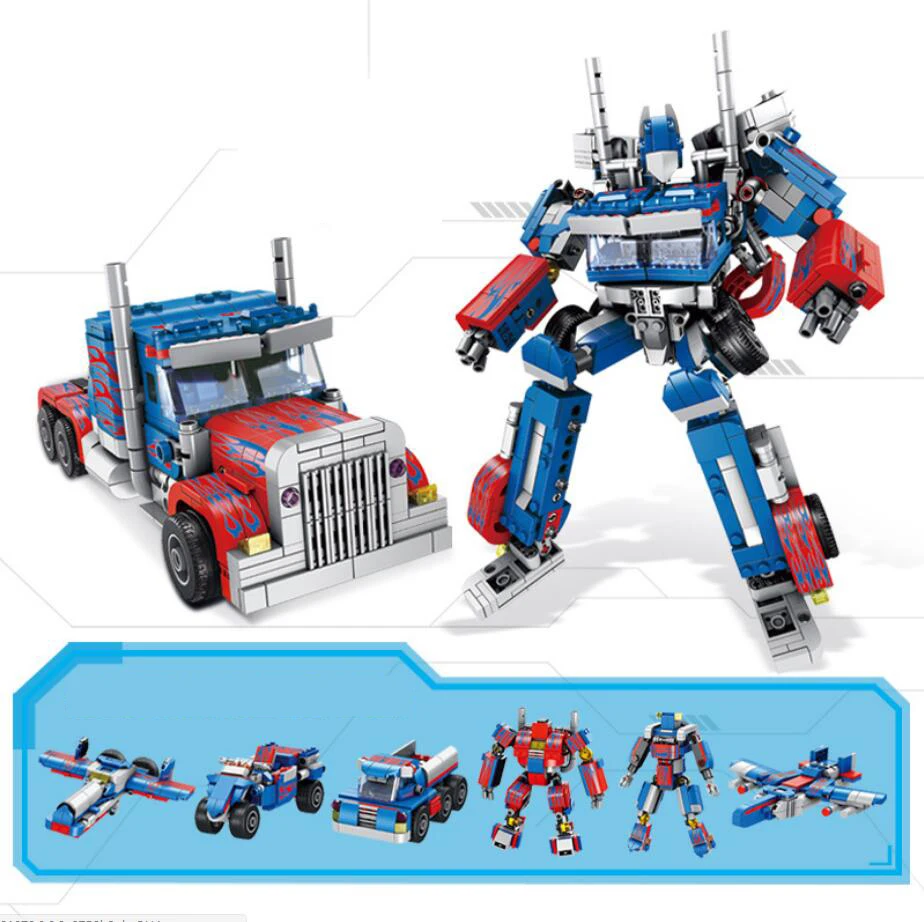 

Hot movie 6in1 super Transformation Robot building block Peterbilt Trailer truck bricks fighter assemable bricks toys collection