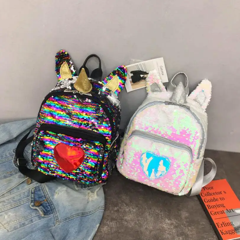 2019 Hot Sale Children's personality sequins backpack unicorn girls schoolbags leisure travel gold silver | Багаж и сумки