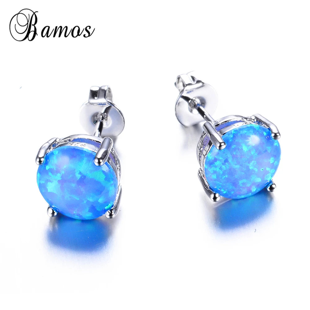 Женские серьги гвоздики с опалом Модные фиолетовые розовые синие свадебные