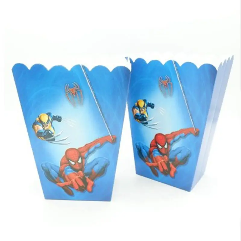 6pcs Popcorn box На тему Человека-паука декор для вечеринки в честь Дня Рождения Бумага Салфетка под тарелку кружку баннер/Флаг коробка конфет бледно-желтая Посуда Набор Baby Shower вечерние поставки - Цвет: 6pcs Popcorn box