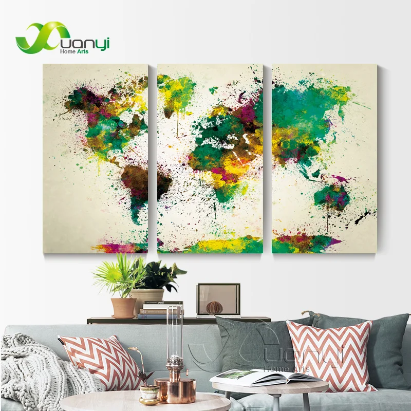 

3 Panel Map Vintage World Painting On The Wall Canvas World Map Wall Art For living Room Wall Decoraction Painting Oil Unframed