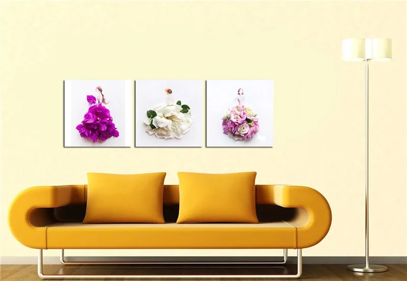 3 Панели без рамки холст фото печать Творческий лепесток женское и платье